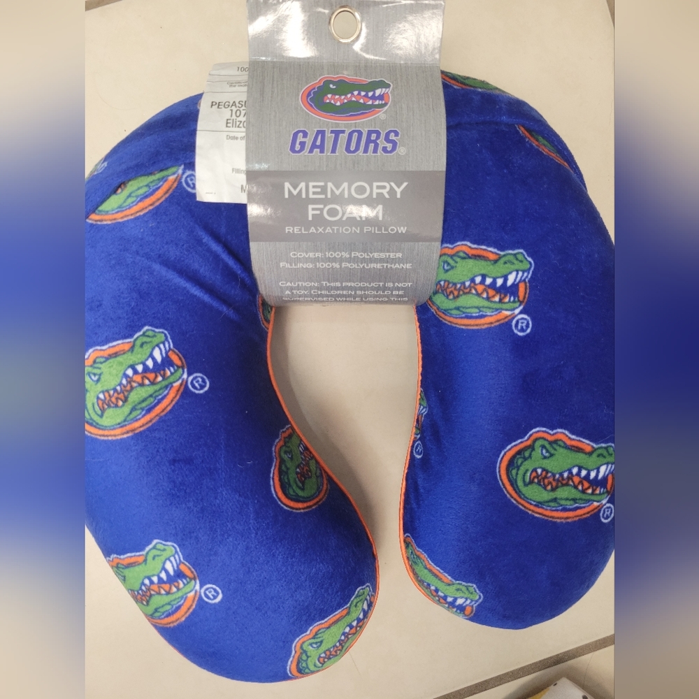 Memory Foam neck pillow, Florida Gators, blue and orange
